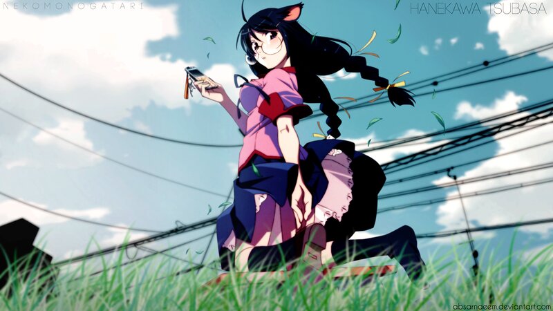 Anime Girl with Cat Ears — Green, Calm, Afternoon