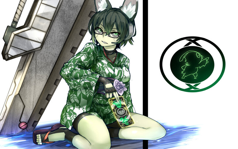 Anime Girl with Cat Ears — Green, Calm, Digital Art
