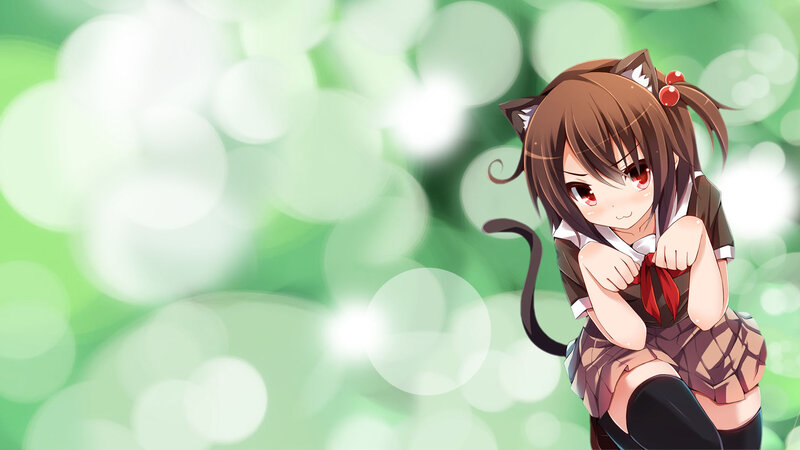 Anime Girl with Cat Ears — Green, Playful, Cat Ears, Tail