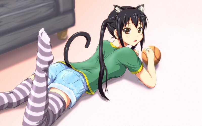 Anime Girl with Cat Ears — Green, Playful, Cat Ears