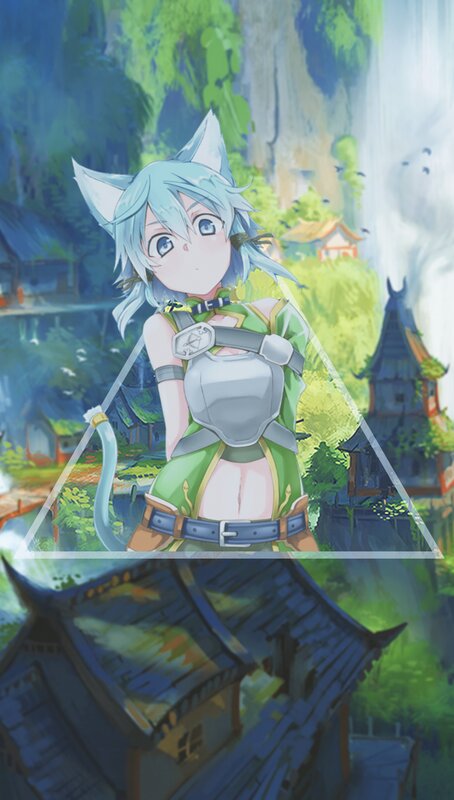 Anime Girl with Cat Ears — Green, Serene, Digital Art