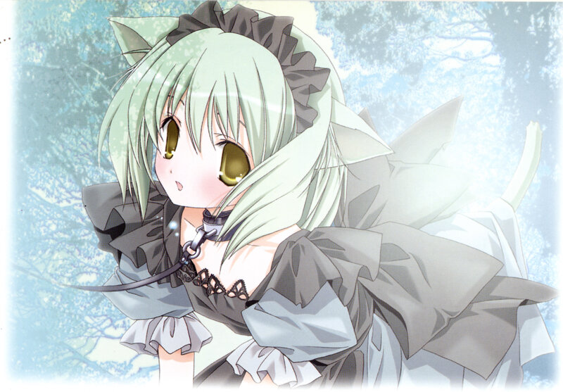 Anime Girl with Cat Ears — Green, Serene