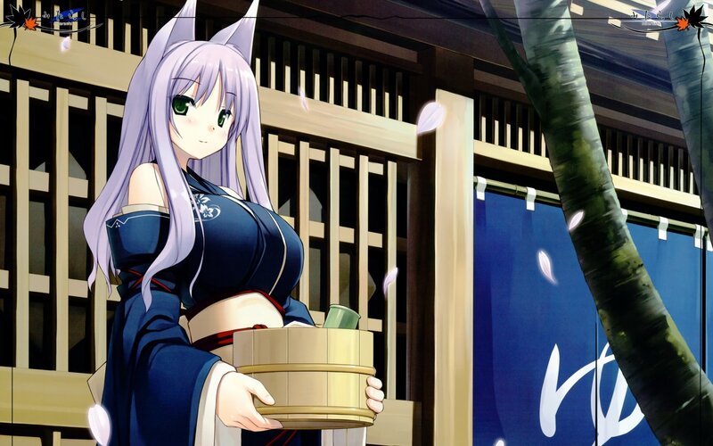anime girl with cat ears holding a basket
