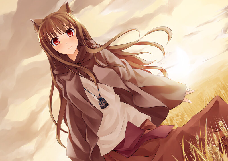 anime girl with cat ears in field