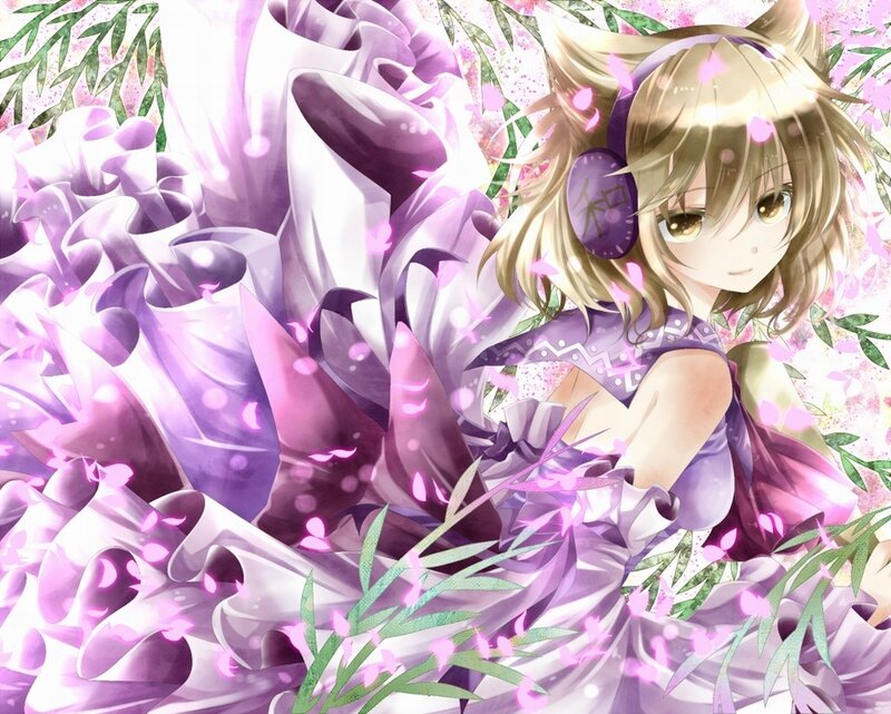 Anime girl with cat ears in purple dress