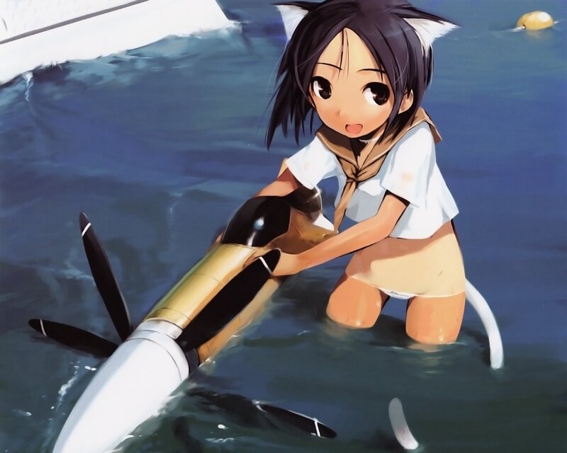 anime girl with cat ears in water