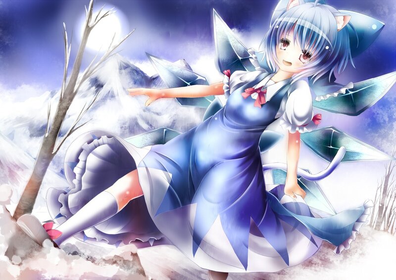 anime girl with cat ears in winter