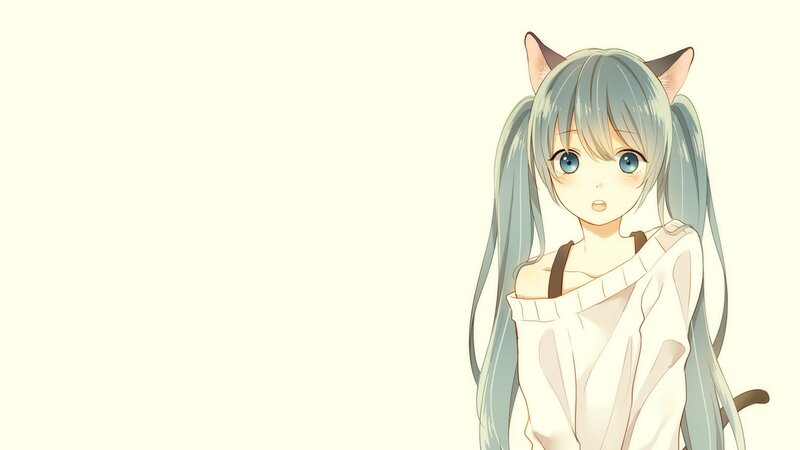 Anime Girl with Cat Ears — Light Blue, Calm