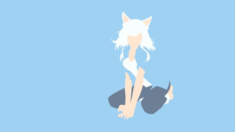 Anime Girl with Cat Ears — Light Blue, Calm, Vector Art