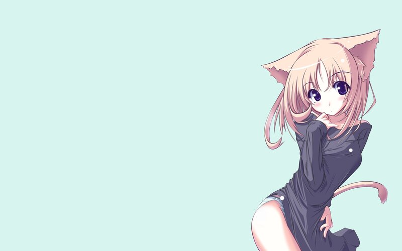 Anime Girl with Cat Ears — Light Blue, Playful