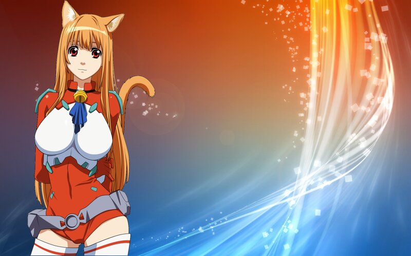 Anime Girl with Cat Ears — Orange, Dramatic, Cat Ears, Tail, Energy Effect