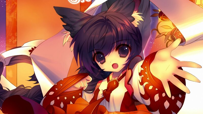 Anime Girl with Cat Ears — Orange, Dramatic, Digital Art