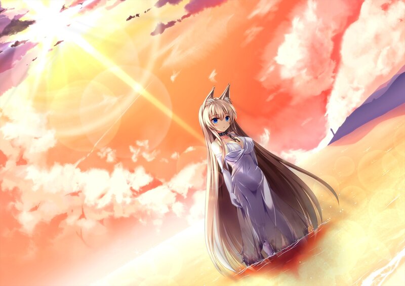 Anime Girl with Cat Ears — Orange, Dramatic, Sunset, Cat Ears