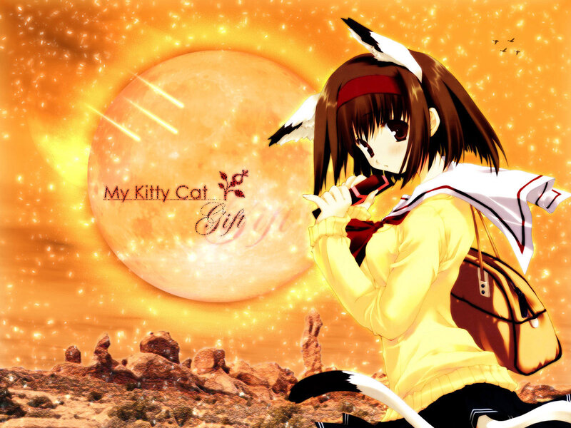 Anime Girl with Cat Ears — Orange, Dramatic, Sunset