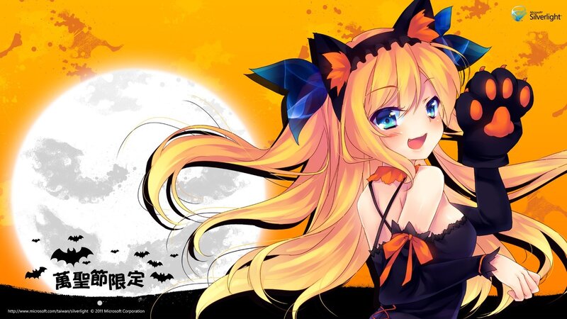 Anime Girl with Cat Ears — Orange, Festive