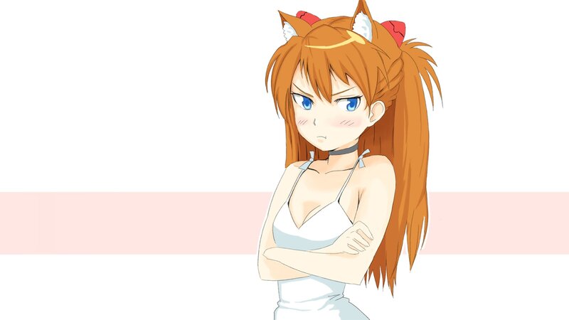 Anime Girl with Cat Ears — Orange, Neutral, Cat Ears, White Top
