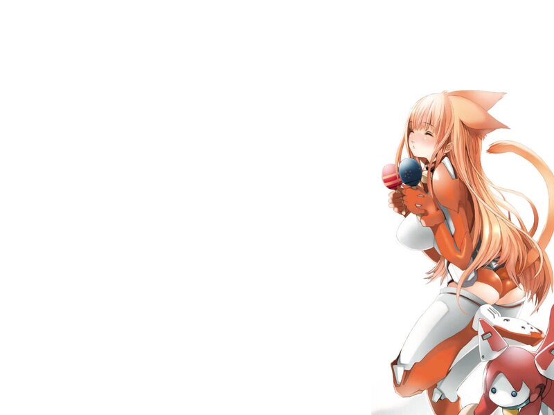Anime Girl with Cat Ears — Orange, Playful, Cat Ears, Tail, Ice Cream