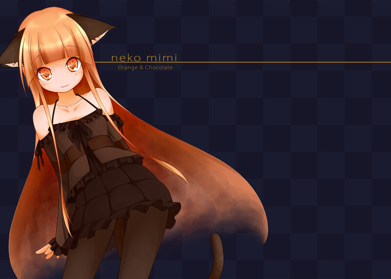 Anime Girl with Cat Ears — Orange, Playful, Digital Art