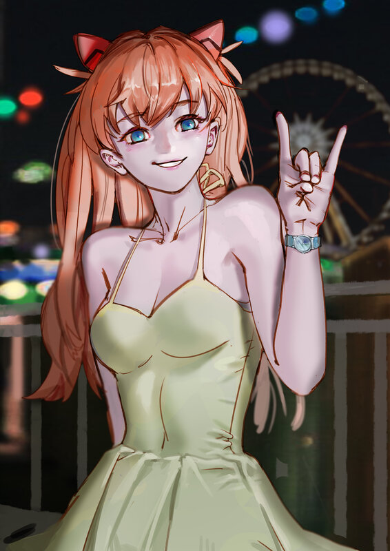 Anime Girl with Cat Ears — Orange, Playful, Night, Digital Art
