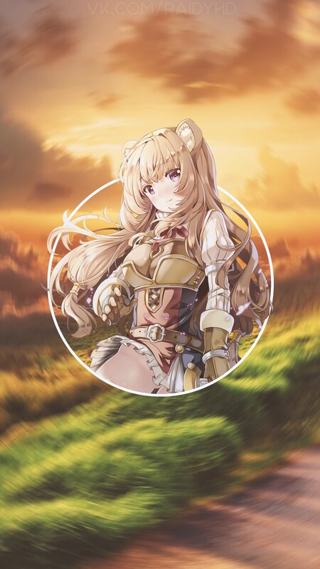 Anime Girl with Cat Ears — Orange, Serene, Sunset, Digital Art