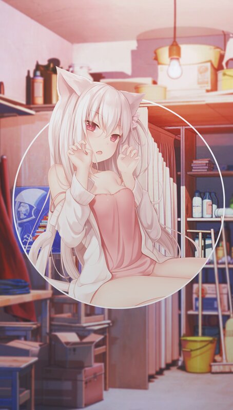 Anime Girl with Cat Ears — Pink, Calm, Afternoon