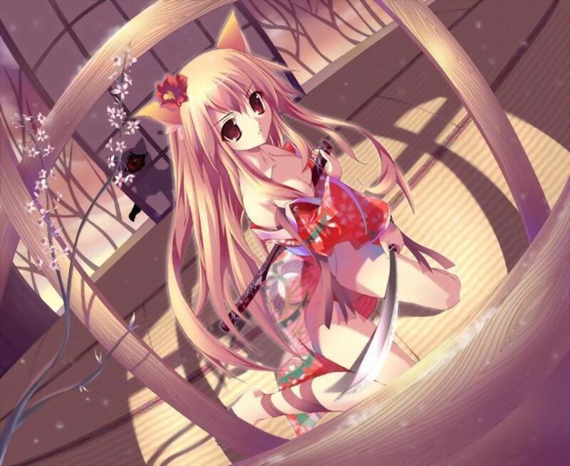 Anime Girl with Cat Ears — Pink, Calm