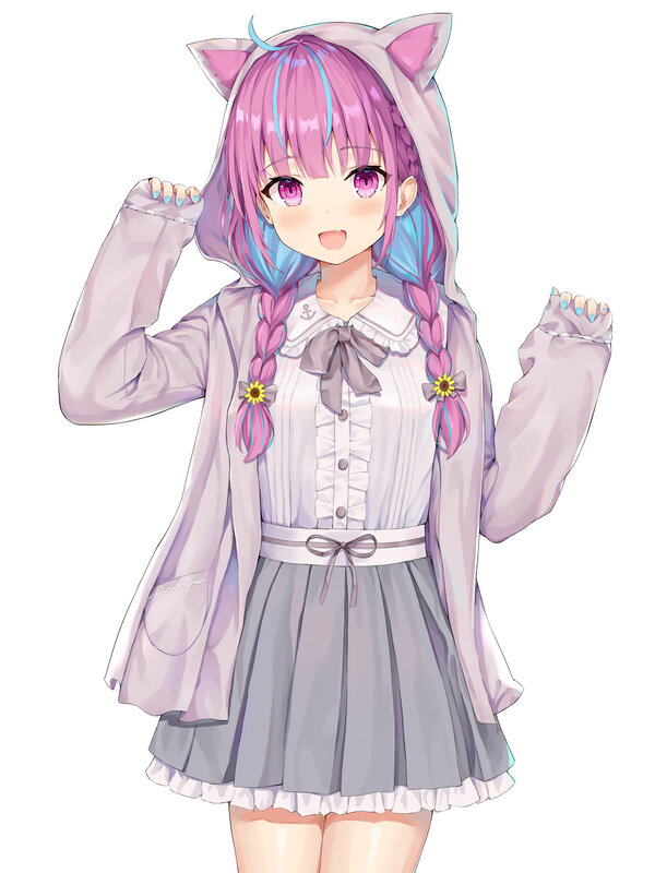 Anime Girl with Cat Ears — Pink, Cheerful, Digital Art