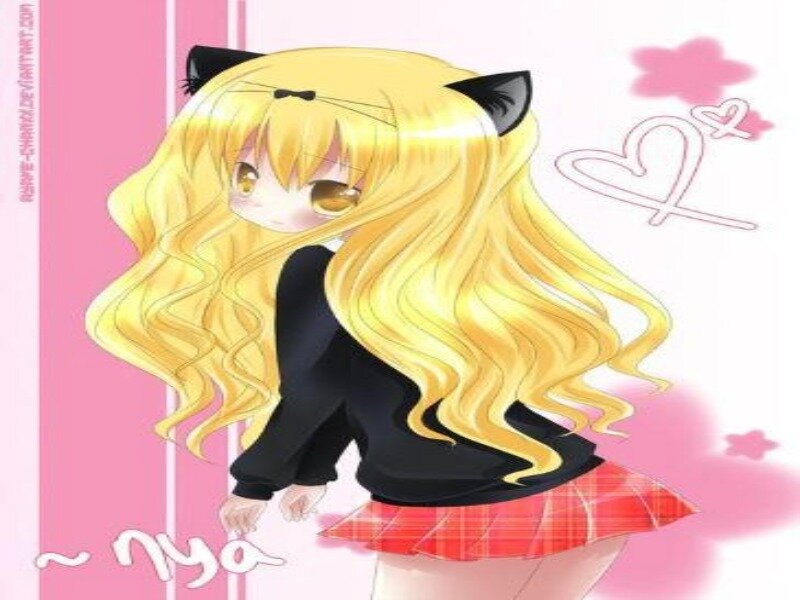 Anime Girl with Cat Ears — Pink, Cute