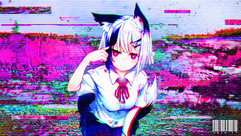Anime Girl with Cat Ears — Pink, Distorted