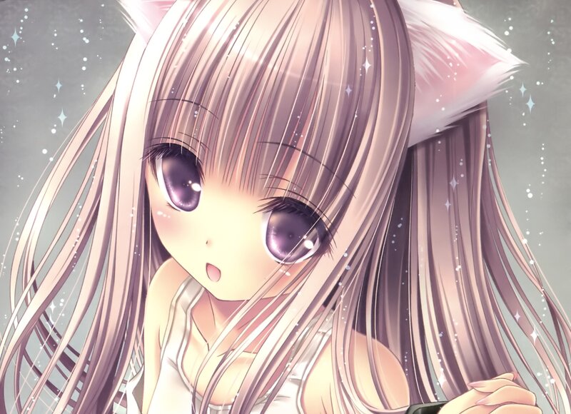 Anime Girl with Cat Ears — Pink, Dreamy, Cat Ears, Long Hair