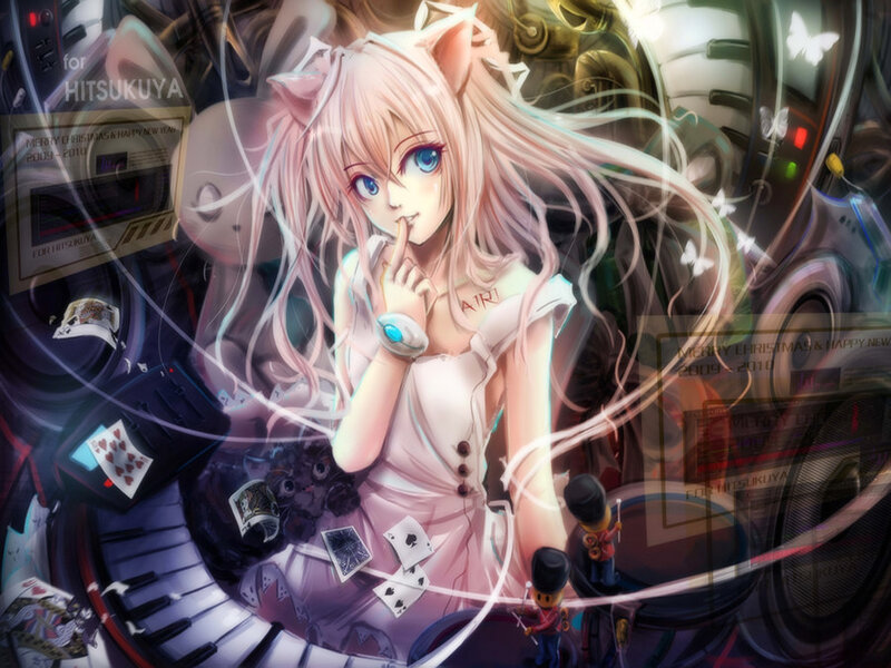 Anime Girl with Cat Ears — Pink, Dreamy, Digital Art