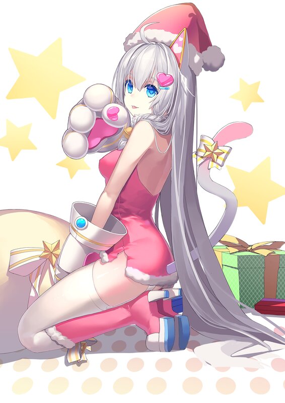 Anime Girl with Cat Ears — Pink, Festive, Digital Art