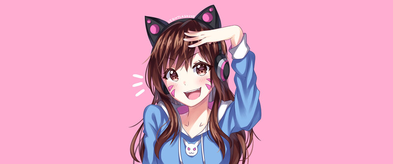Anime Girl with Cat Ears — Pink, Happy, Cat Ears