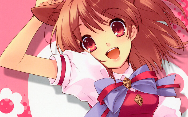 Anime Girl with Cat Ears — Pink, Playful, Cat Ears, Bow Tie