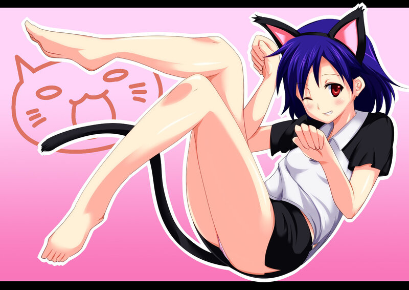 Anime Girl with Cat Ears — Pink, Playful, Cat Ears, Cat Tail