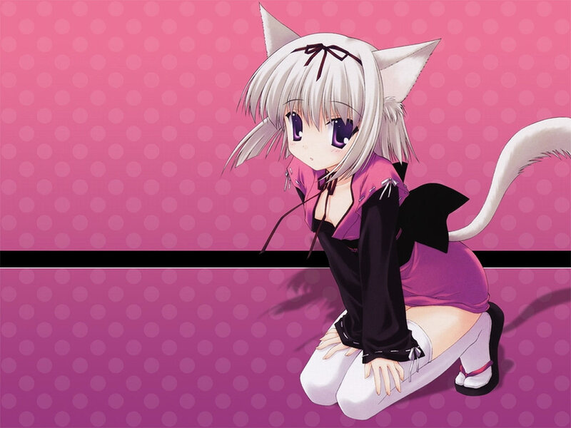 Anime Girl with Cat Ears — Pink, Playful, Cat Ears