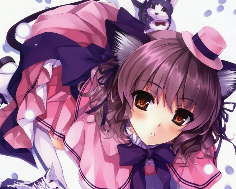 Anime Girl with Cat Ears — Pink, Playful, Hat