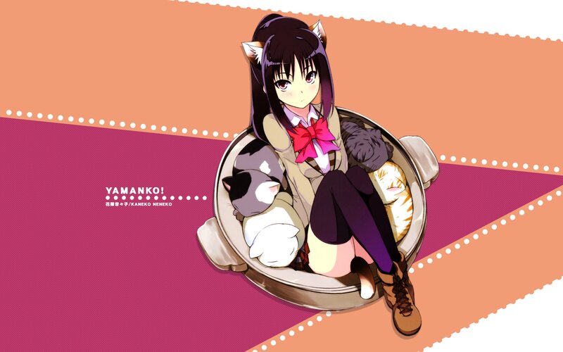 Anime Girl with Cat Ears — Pink, Playful, School Uniform, Pot