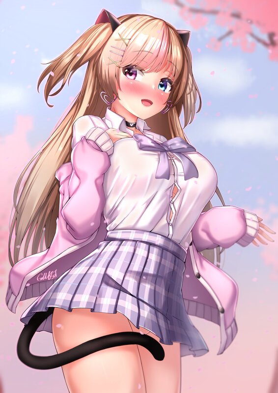 Anime Girl with Cat Ears — Pink, Playful, Spring, Digital Art