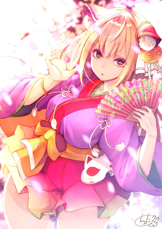 Anime Girl with Cat Ears — Pink, Serene, Spring, Cat Ears, Fan