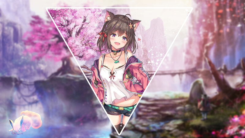 Anime Girl with Cat Ears — Pink, Serene, Spring, Digital Art, Cat Ears
