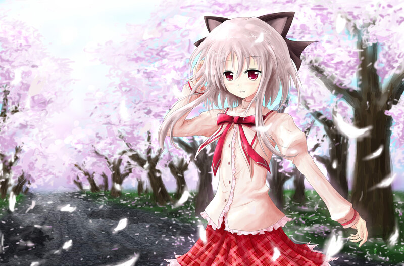 Anime Girl with Cat Ears — Pink, Serene, Spring, Digital Art, Cherry Blossoms