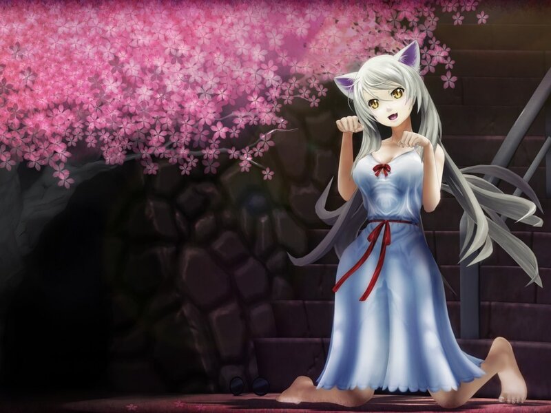 Anime Girl with Cat Ears — Pink, Serene, Spring