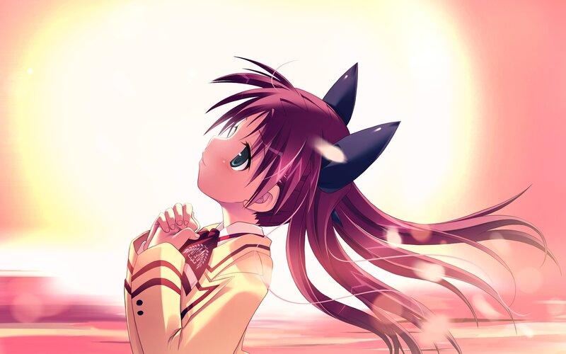 Anime Girl with Cat Ears — Pink, Serene, Sunset, Cat Ears