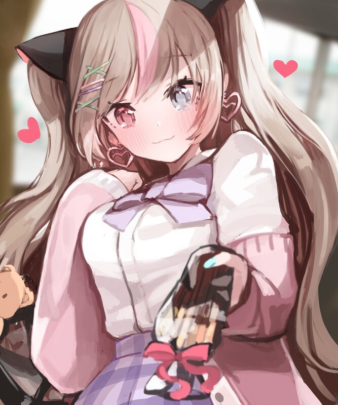 Anime Girl with Cat Ears — Pink, Sweet, Digital Art