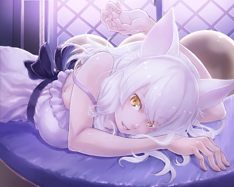 Anime Girl with Cat Ears — Purple, Calm, Digital Art