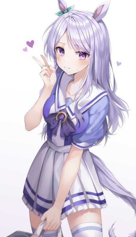 Anime Girl with Cat Ears — Purple, Cheerful, Digital Art