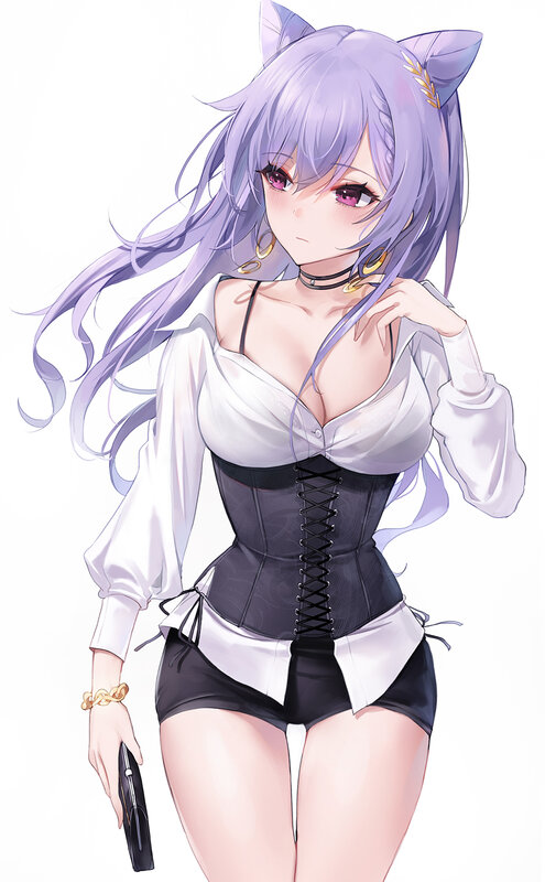 Anime Girl with Cat Ears — Purple, Confident, Digital Art