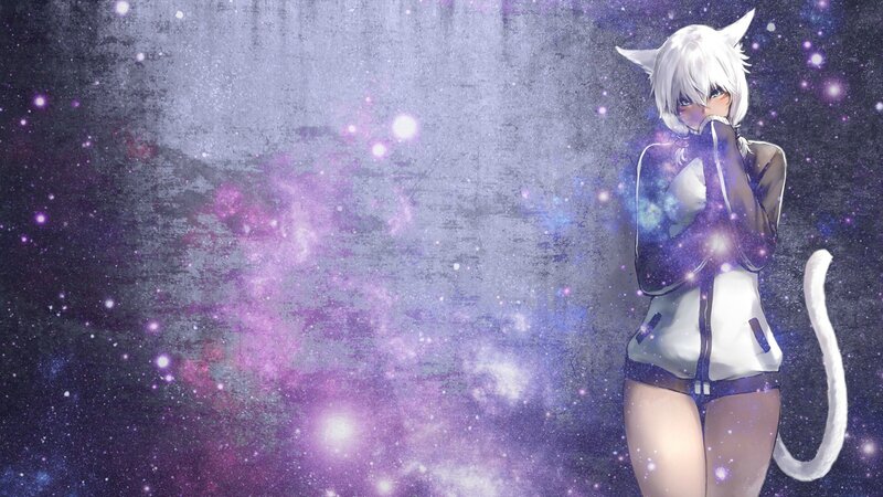 Anime Girl with Cat Ears — Purple, Cosmic