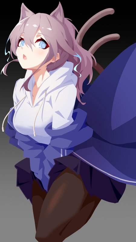 Anime Girl with Cat Ears — Purple, Dramatic, Digital Art, Cat Ears, Antennae